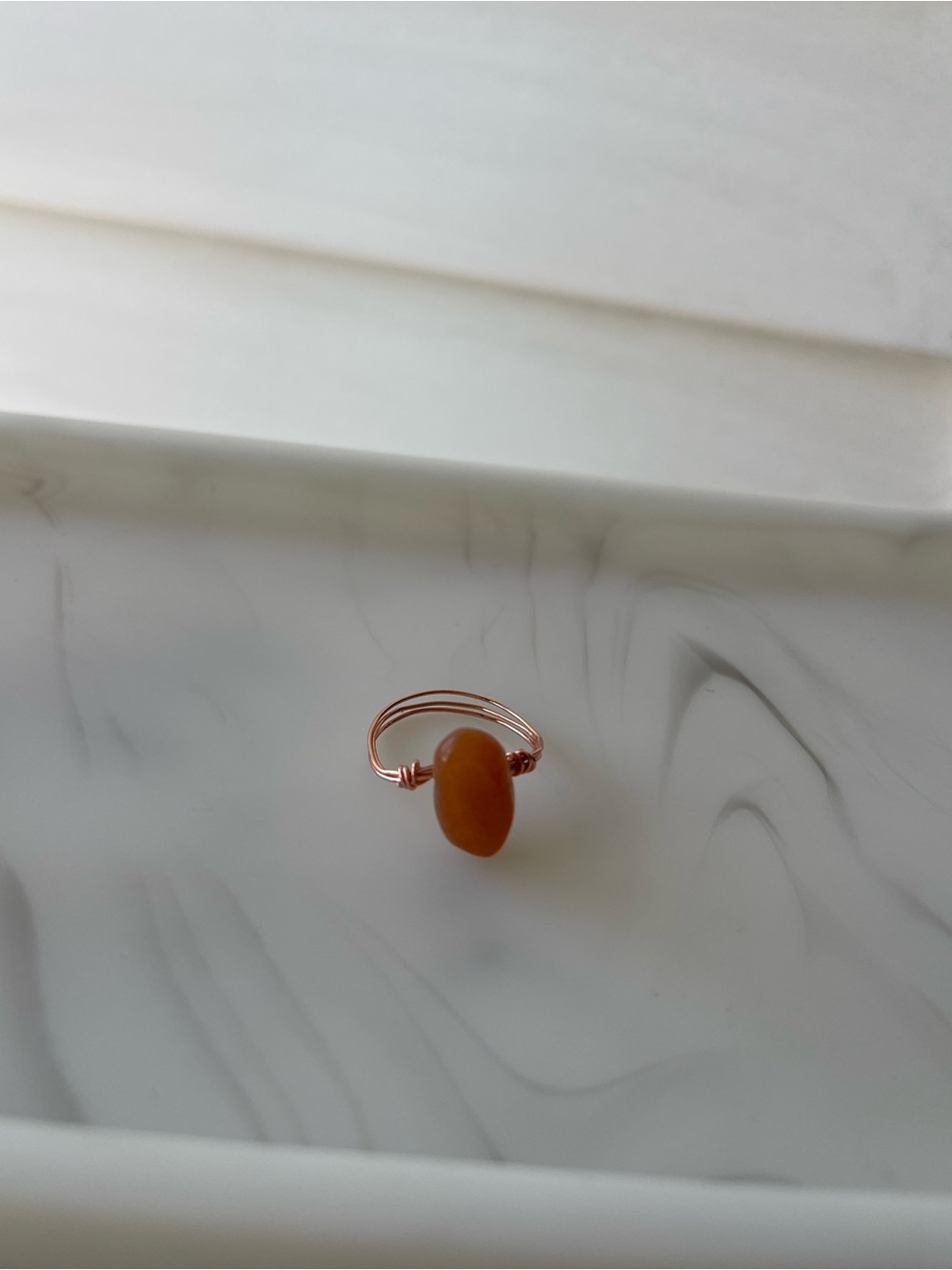 Copper Wire Wrapped Orange Moonstone Ring, Size 6